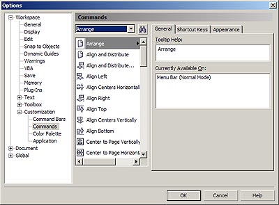 CorelDRAW X3 Options dialog with Arrange options