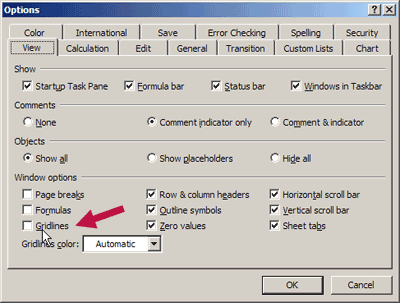 Options dialog in Excel
